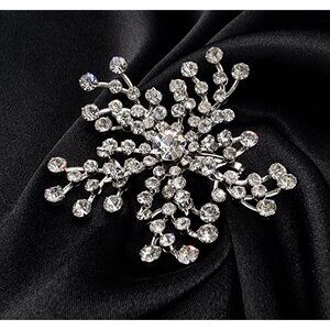 Vintage 1990s Rhinestone Snowflake Brooch Pin